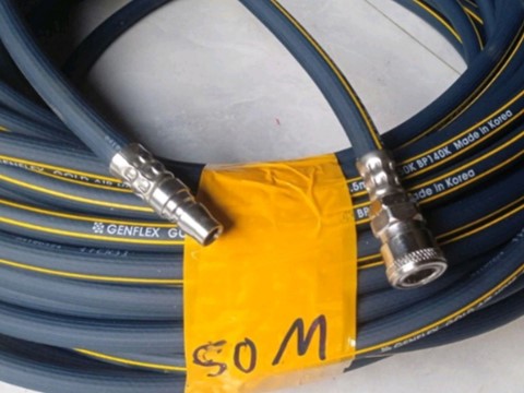 50M Dây Hơi Khỉ Nén 2 Sọc Vàng Khớp Nối Nhanh Bấm Máy Thủy Lực Chắc Chắn